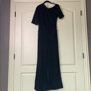 Black asymmetrical-shoulder jumpsuit